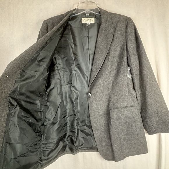 Vintage ORVIS Jacket Women Petites 14P Gray‎ Blazer Made in USA Lined One Button - Picture 3 of 11